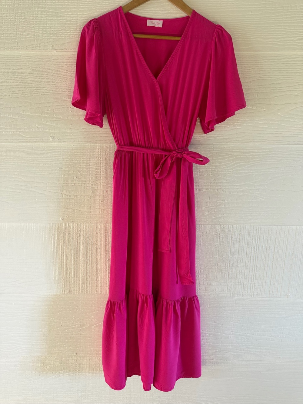Pink Lily Hot Pink Wrap Midi Dress Size Small